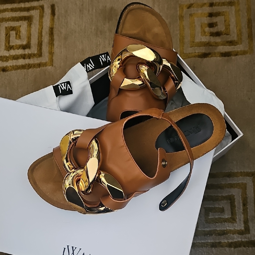 JW Anderson Brown and Gold Sandals and Flip-Flops